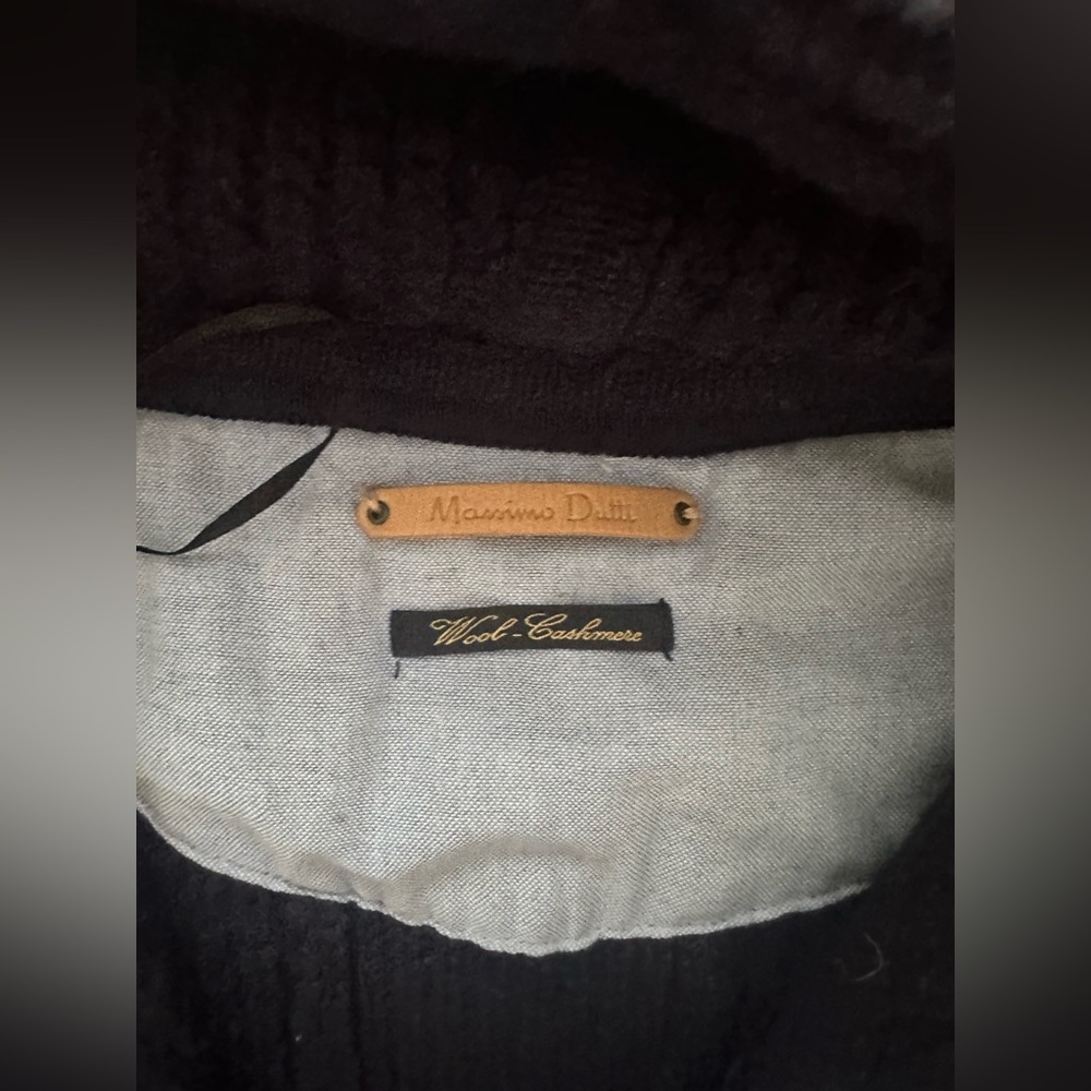 Massimo Dutti Wool-Cashmere Navy Cape – XS – Hooded Double-Breasted Poncho Style - Picture 3 of 7